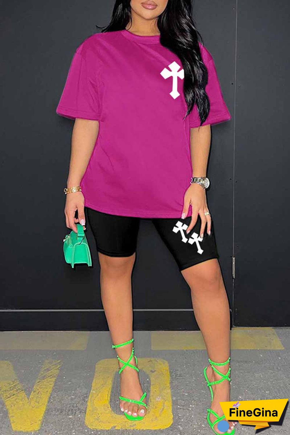 Blue Casual Print Patchwork O Neck Short Sleeve Two Pieces