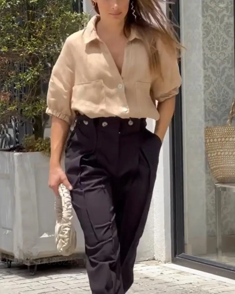 V-Neck Top & Pants Casual Two Piece Set