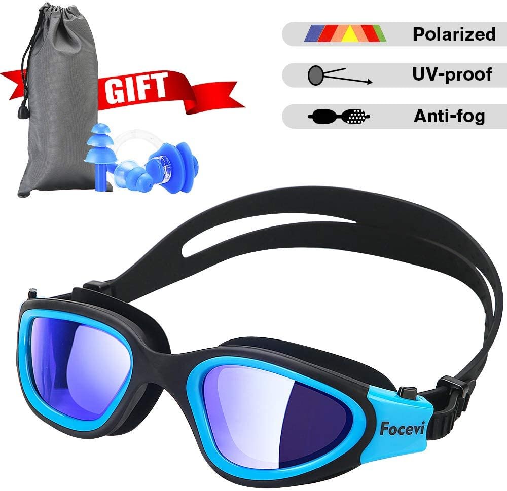 Swimming Goggles for Men/Women, Polarized Anti-Glare Anti-Fog UV Protection Mirrored Wide Vision Adult Swim Goggles