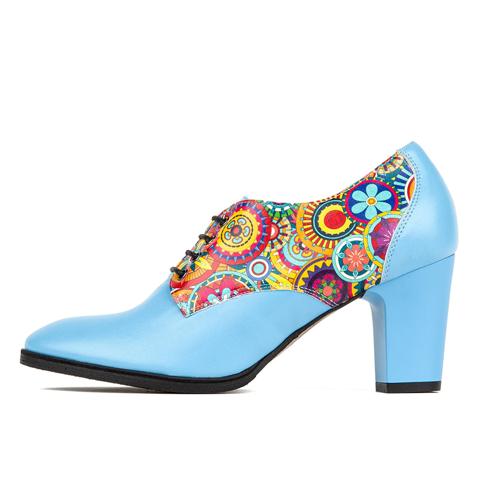 Multicolor Closed Toe 3'' Chunky Heel Lace Up Oxford Shoes Nicepairs