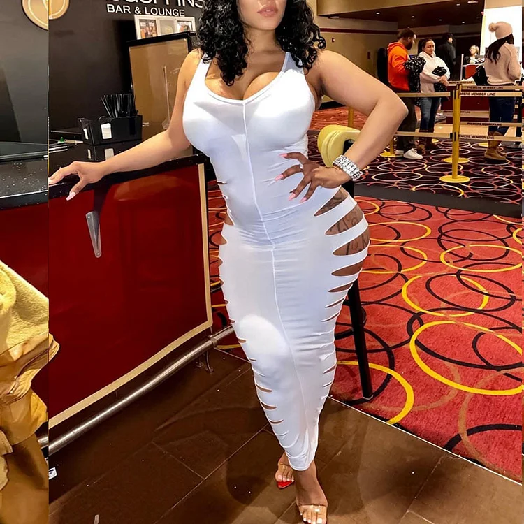 Sleeveless Cut Out Bodycon Slim Maxi Dress - IRBOOM Fashion Clothing
