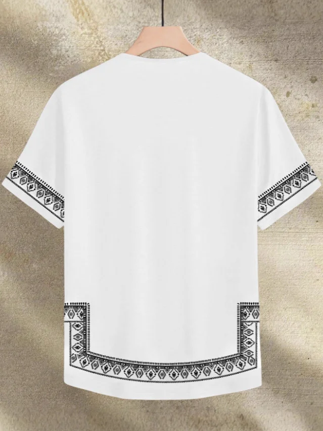 Nigikala Nigikala Men's Summer Casual Short-Sleeved Digital Prints Flower Curved Hem T-Shirt