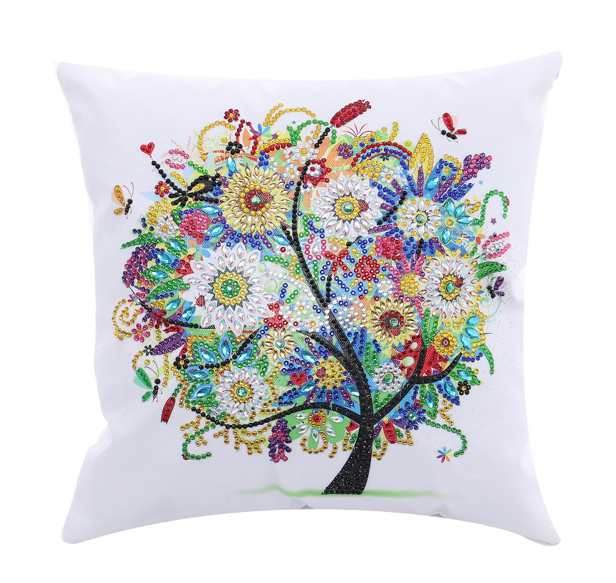  Diamond Art Pillow Kit 5D Decorative Diamond Painting Pillowcase DIY Butterfly and Flower Art Crafts