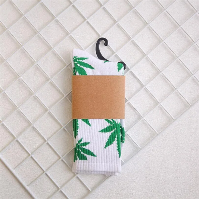CUHAKCI Socks For Women Men's Cotton Socks Hip Hop Leaf high Quality Harajuku Ladies White Green Spring Autumn casual long Socks