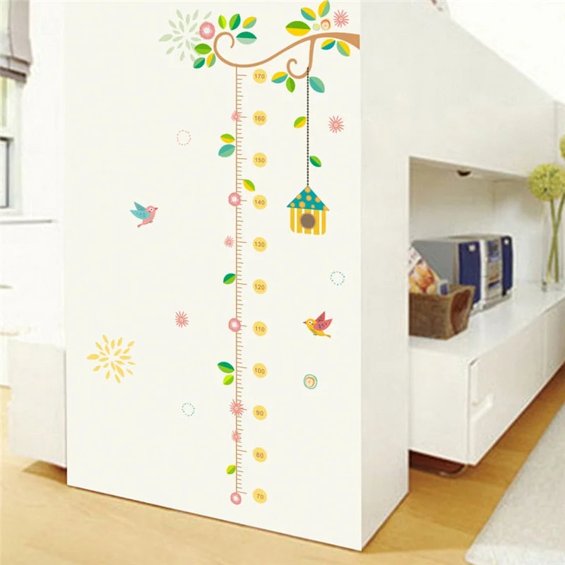 Birds Cage Flowers Tree Branch Growth Chart Wall Stickers For Kids Room Decor Nursery Mural Art Diy Children Height Home Decals