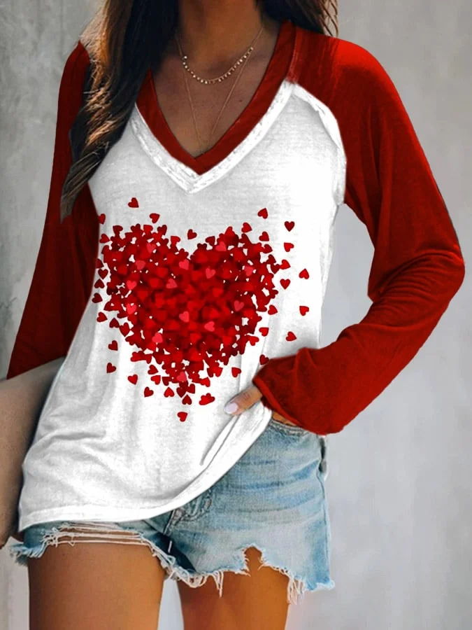 Women's Love Print V-Neck Casual T-Shirt socialshop