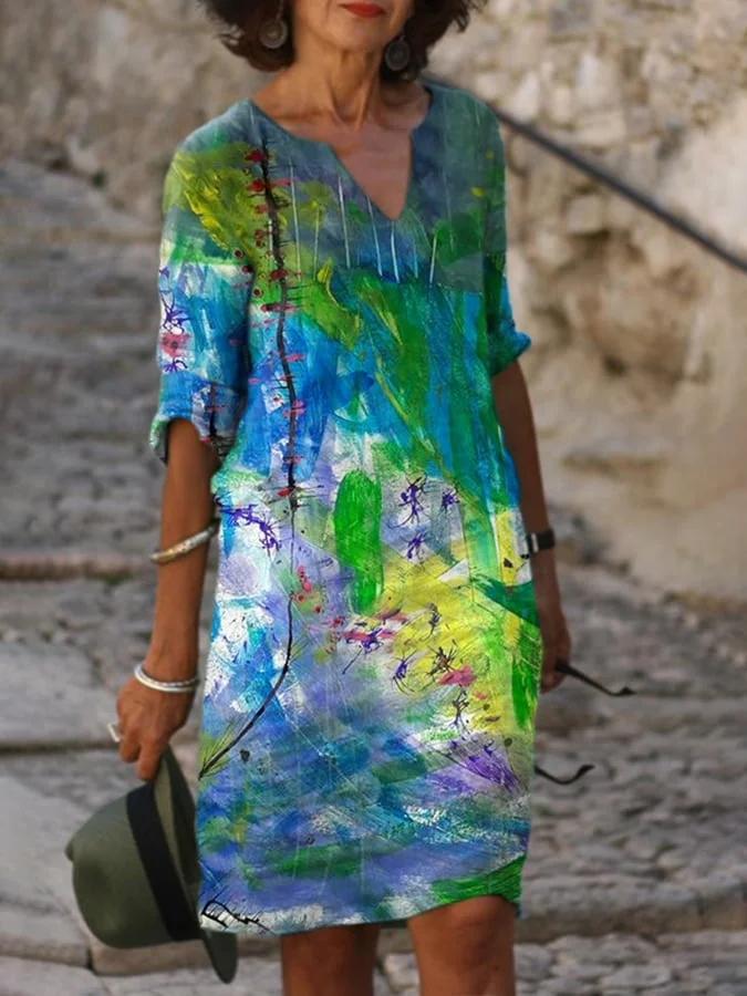 Women's watercolour and ink Print Casual Dress