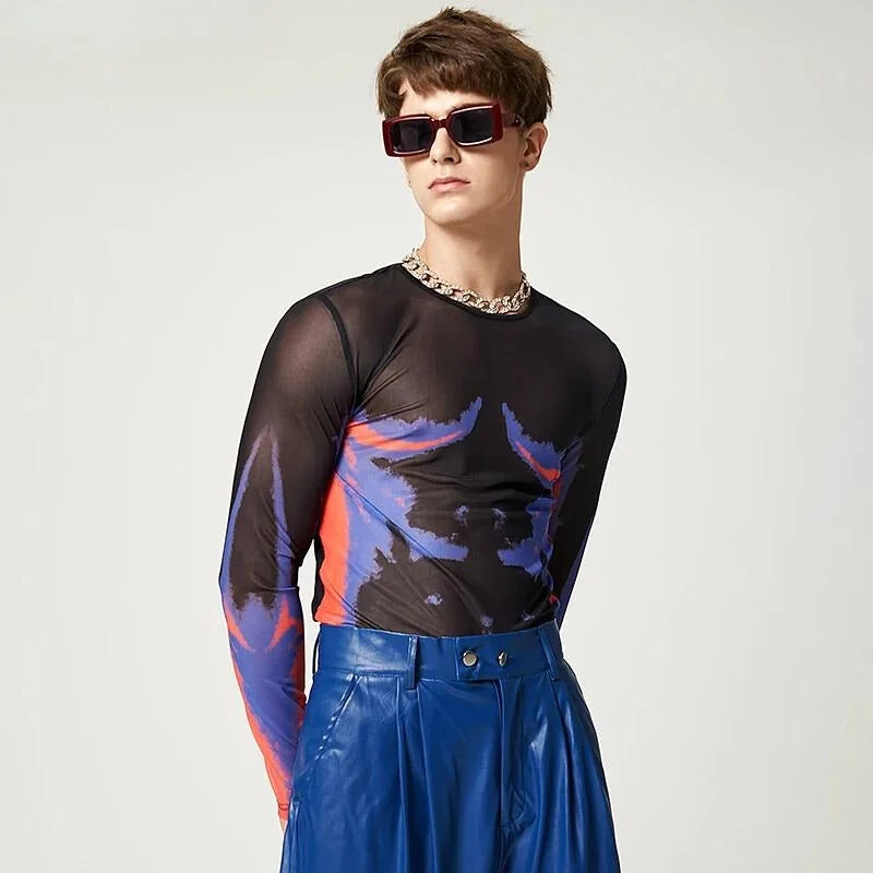 Brownm Abstract Painting Mesh Top