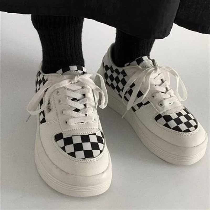 Harajuku Black and White Grid Sneakers FY013