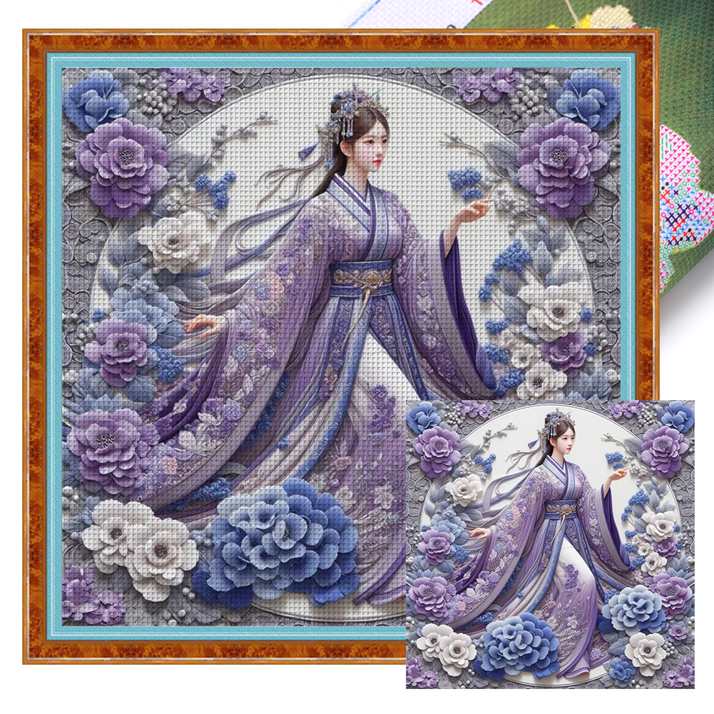Flower Girl Full 14CT Pre-stamped Canvas(50*50cm) Cross Stitch