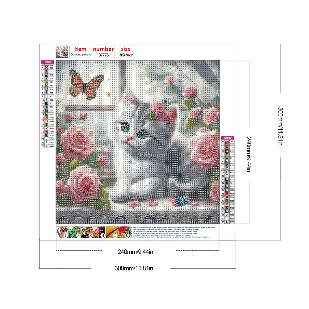 Full Round Diamond Painting 30*30cm - Window Kitten