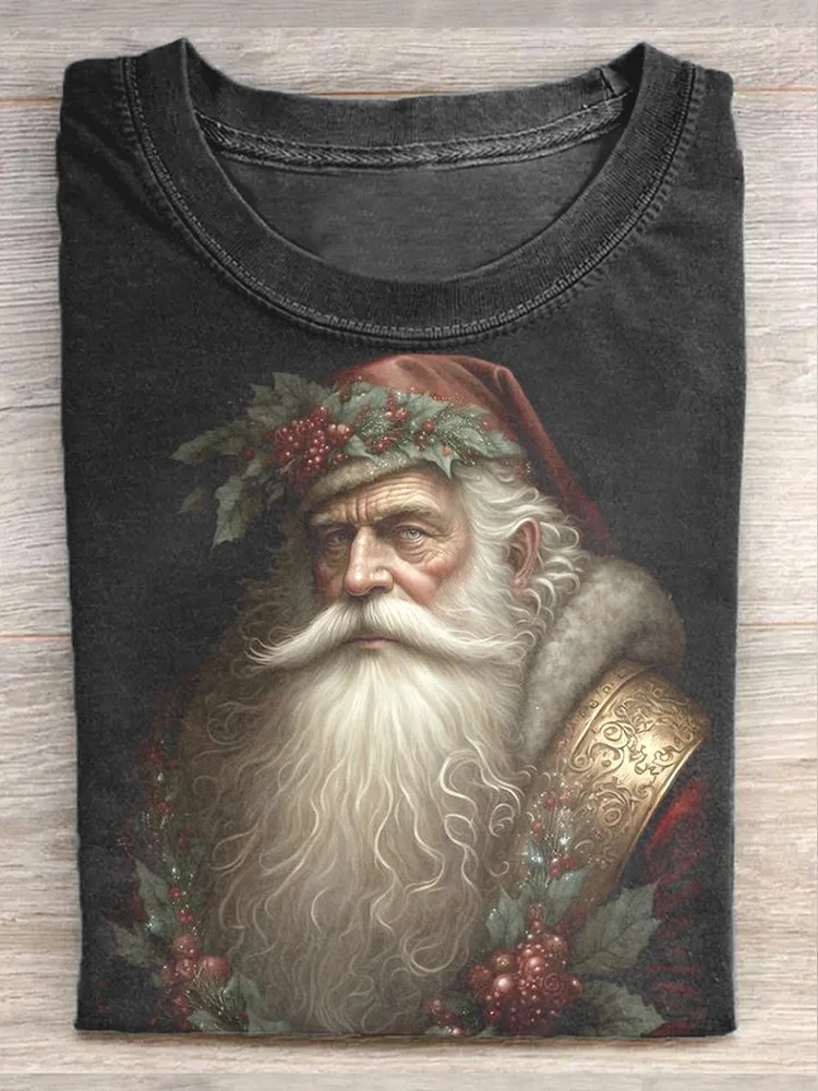 Unisex Santa Art Illustration Casual Short Sleeve T-Shirt