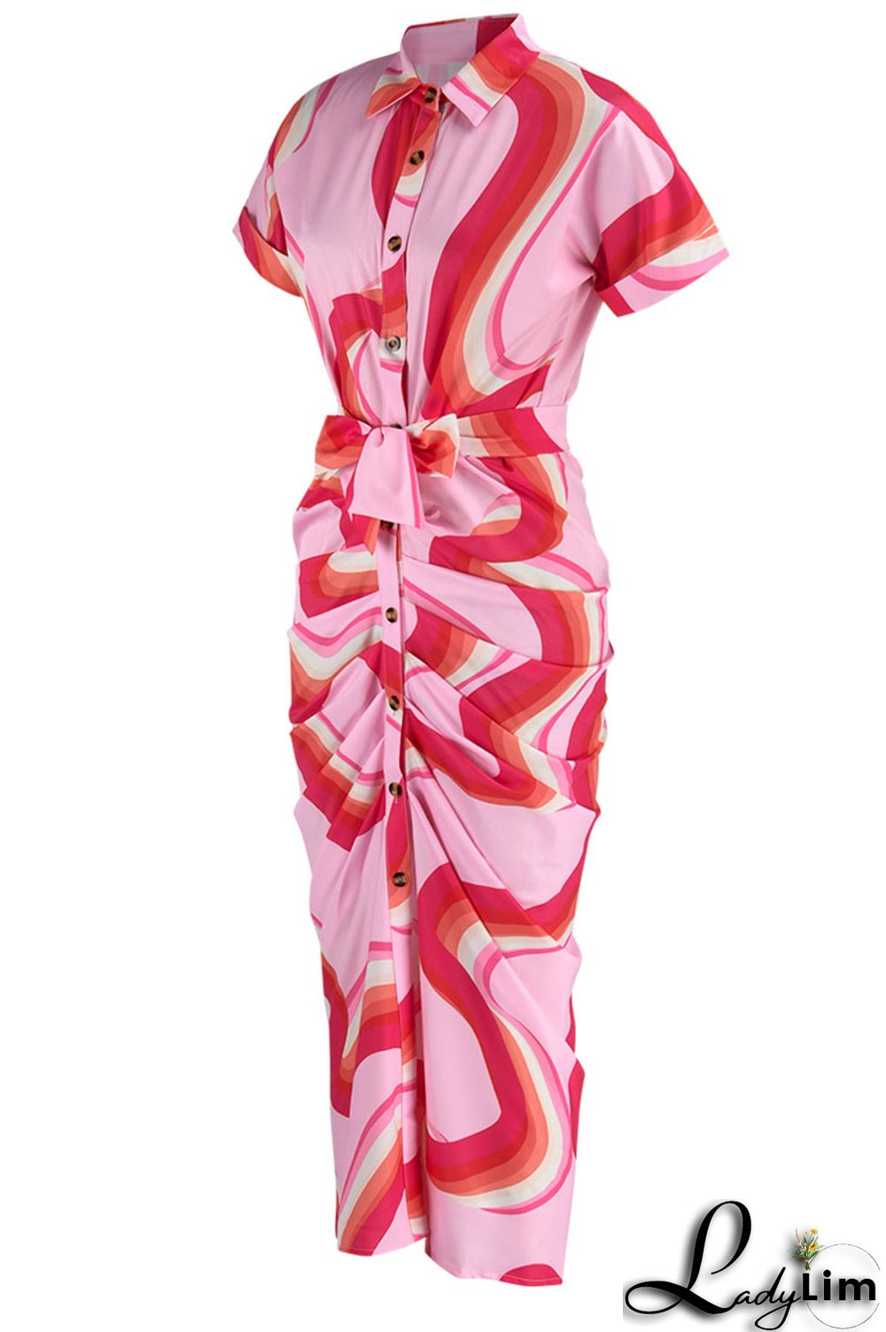 White Fashion Casual Print Bandage Patchwork Buckle Turndown Collar Shirt Dress Dresses