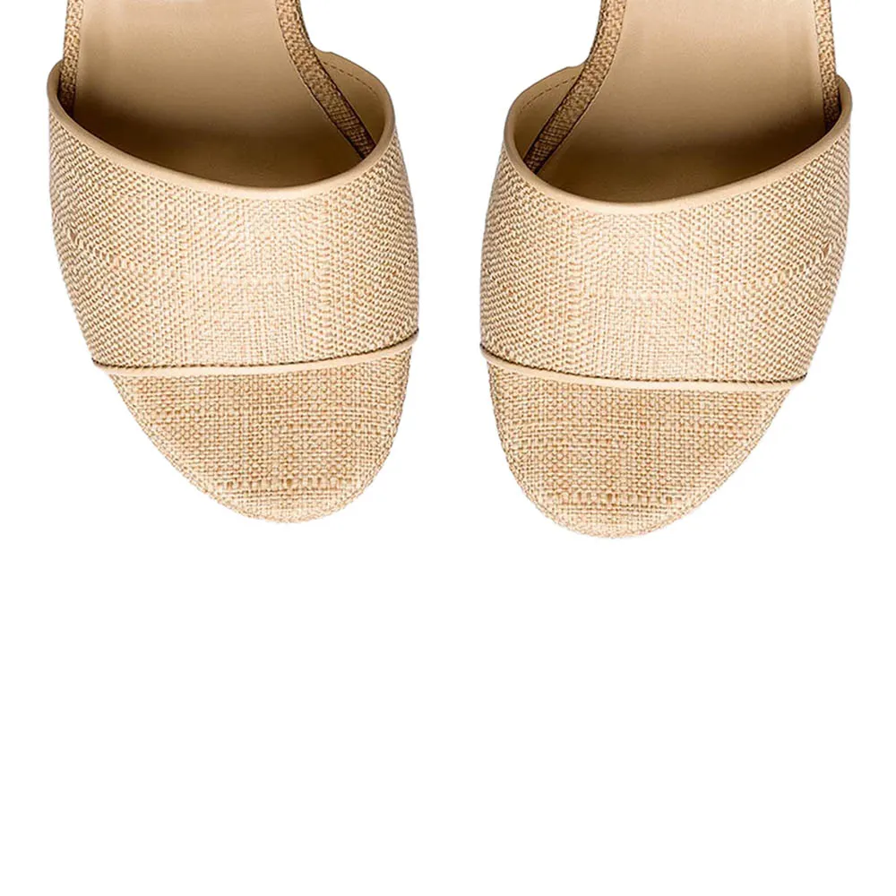 Simple Beige Open Round Toe Chunky Heel Platform Mules Sandals