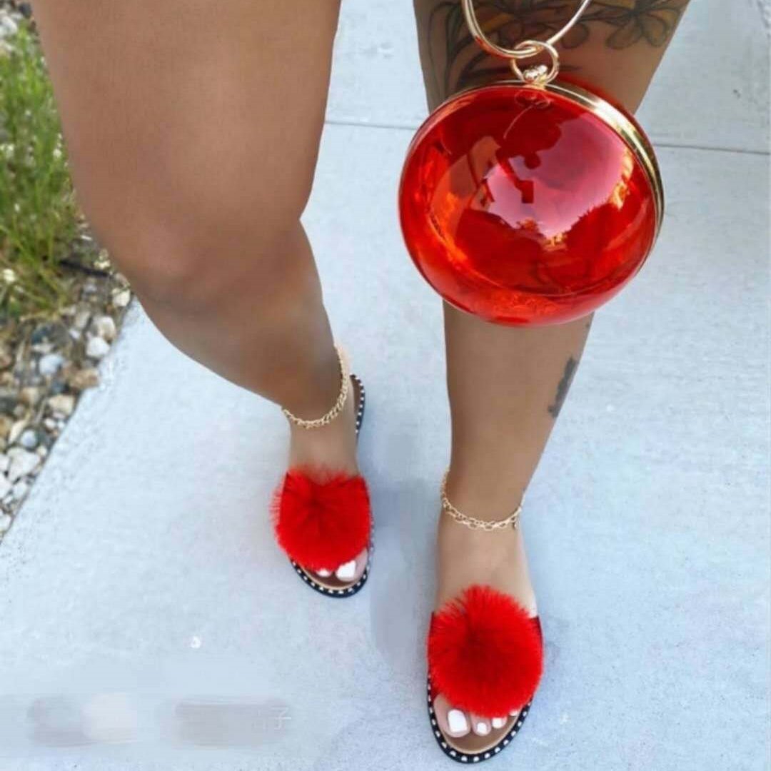Women cute pom pom tassels arch support slide sandals