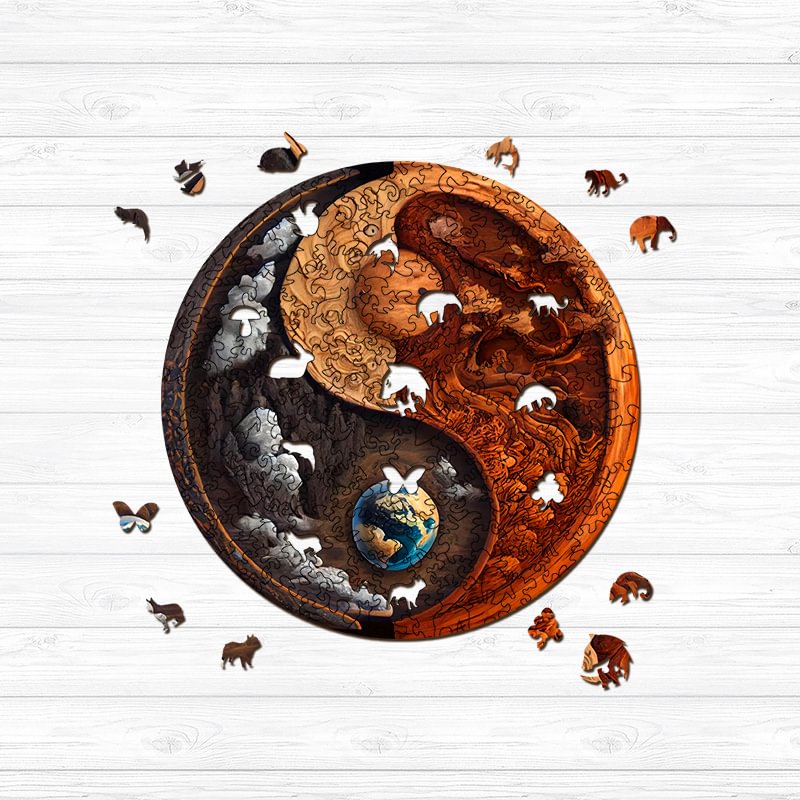 Jeffpuzzle™-Jeffpuzzle™Mars and Eart YinYang Wooden Jigsaw Puzzle
