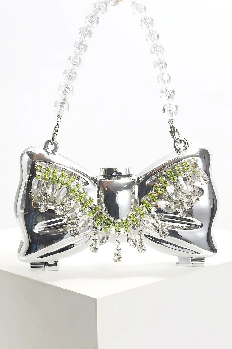 Glossy Metallic Bowknot Shaped Design Chain Shoulder Bag