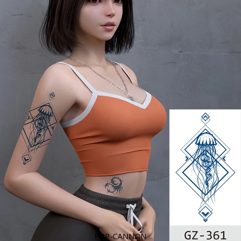 Temporary Tattoos Stickers Geometry Flower Snake Scorpion Juice Ink Lasting Waterproof Arm Chest Waist Hip Realistic Fake Tatoo