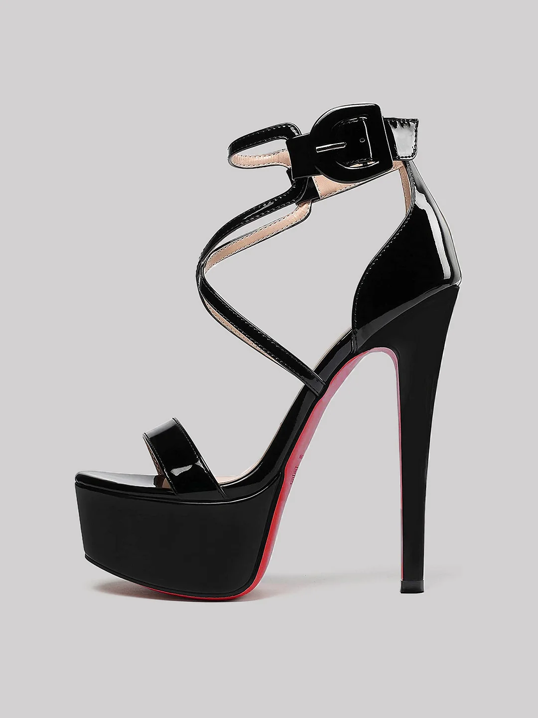 150mm Women's Open Toe Platform Sandals Ankle Strap High Heel Patent Red Bottom Summer Shoes