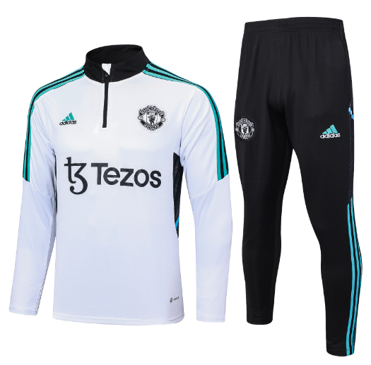 23/24 Manchester United Half-Pull Training Suit White Football Jersey Set