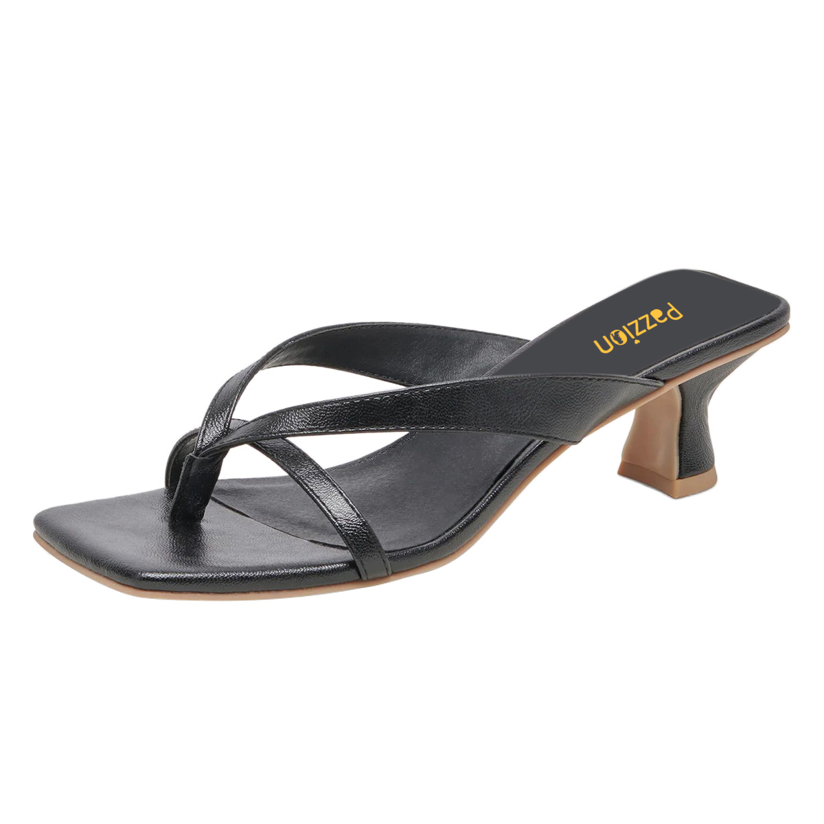 Elegant Square Toe Mid Heel Flip Flop Black Sandals for Women Nicepairs