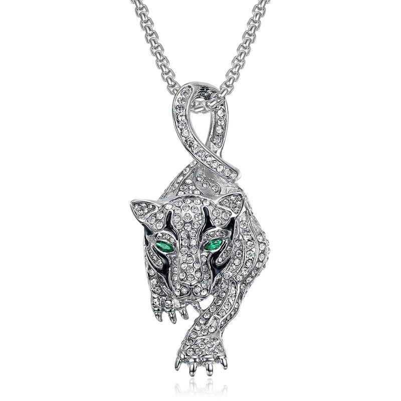 Hip-Hop Jaguar Titanium Steel Enamel Plating Rhinestones 18K Gold Plated Men’s