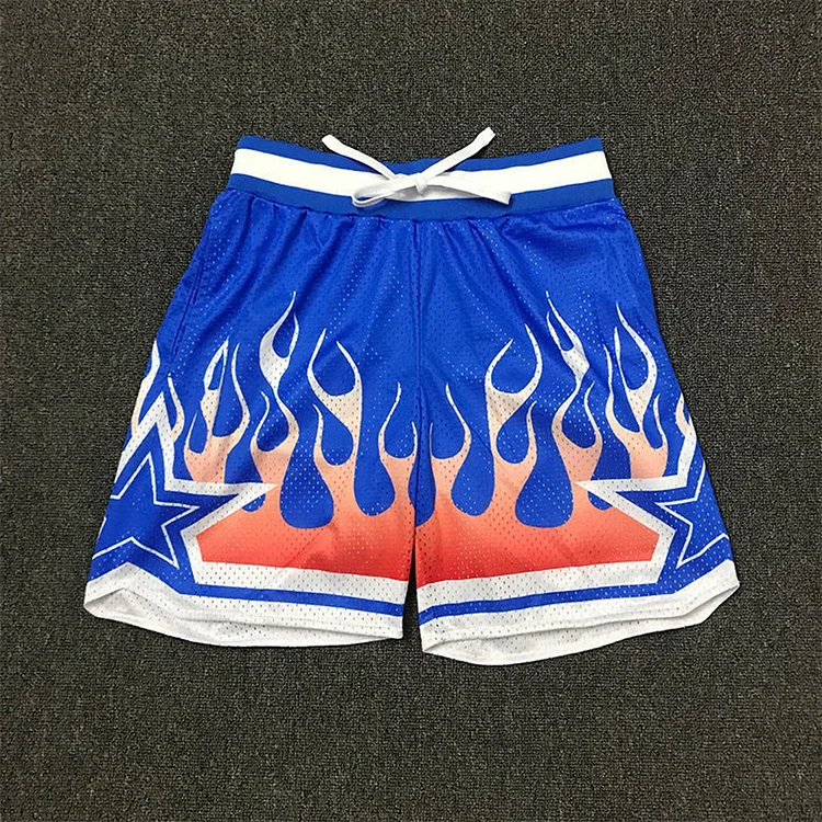 Basketball Shorts Ice Silk Flame Street Loose Casual Double Layer Sports Pants at Hiphopee