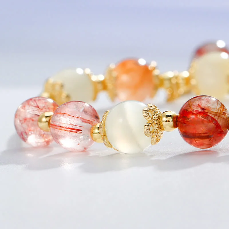 Rutilated Quartz Cat Eye Zircon Auspiciousness Bead Charm Bracelet