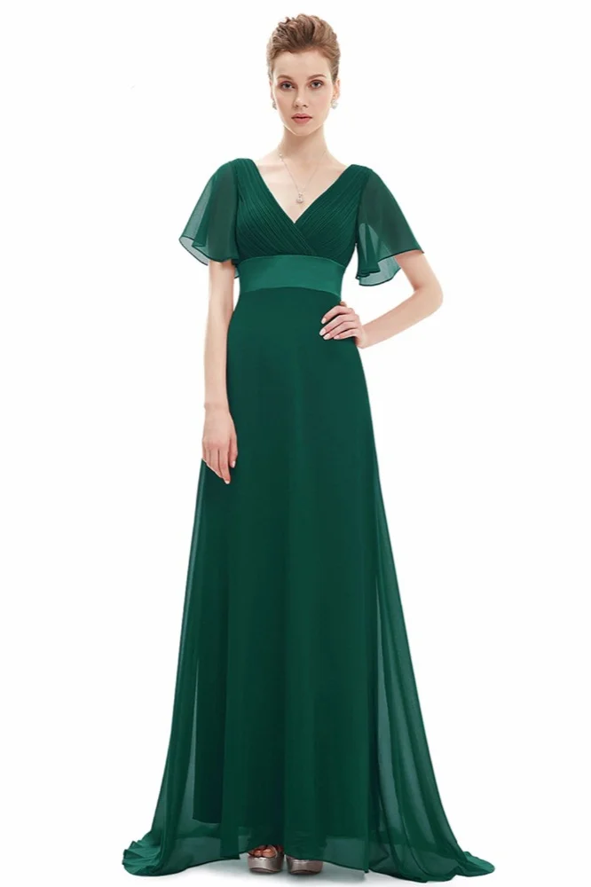 Elegant Short Sleeve Chiffon Evening Dress Ruffles Long Prom Gowns - lulusllly