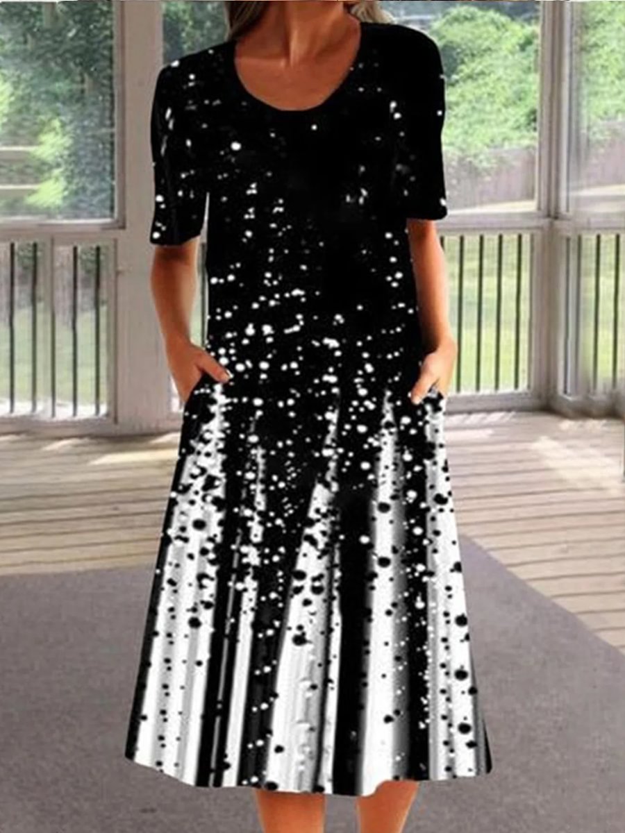 Loose Black Polka Dot Gradient Short-Sleeved Dress