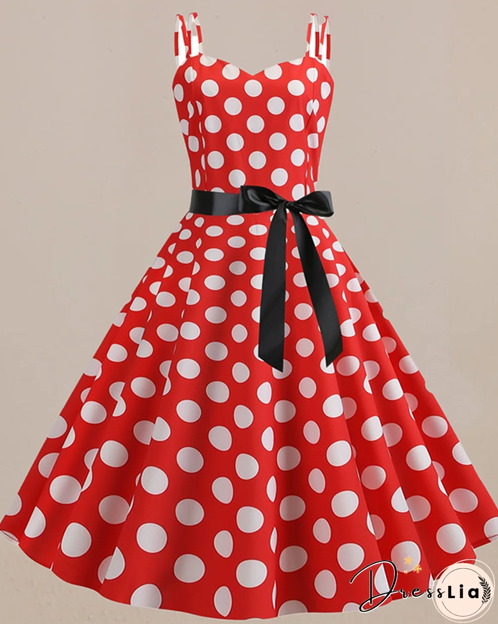 Retro Sling Backless Polka Dot A-line Dress