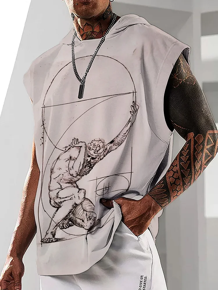 Men's Vintage Golden Ratio Art Print Workout Hooded Tank Top