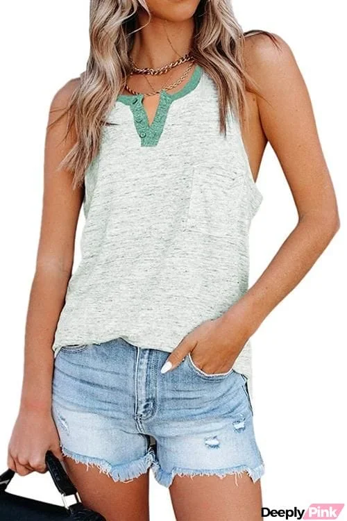 V Neck Pocket Button Vest T-shirt Top