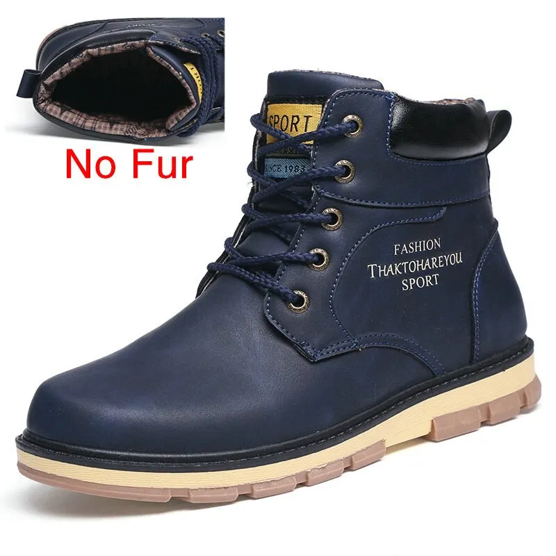 DEKABR 2022 Newest Autumn Winter Ankle Warm Boots Quality PU Leather Men Casual Working Shoes Vintage Style Lace Up Men Boots