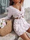 Floral Printed Lace-Up One-Shoulder Suits