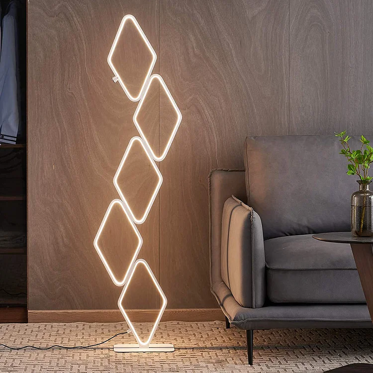 5 Rhombic Rings Touch Three Step Dimming LED Modern Floor Lamps Tall Lamp - Appledas