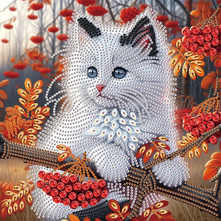 White Cat 30*30cm (Canvas) Special Shaped Drill Diamond Painting gbfke