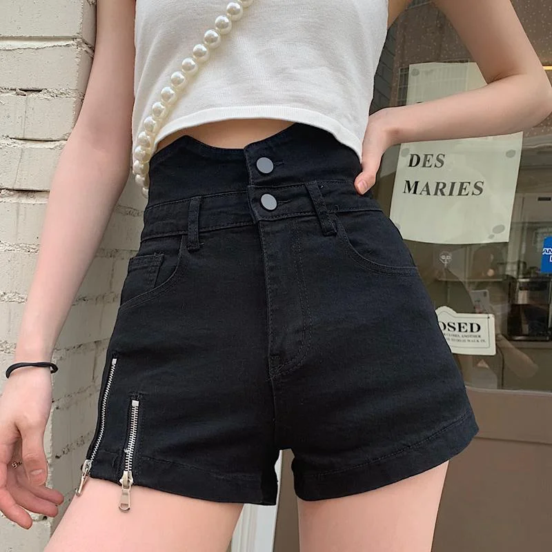 Shorts Women Denim Distressed Vintage Retro College Large Size Ulzzang High Waist Summer Trouser Slim Daily Femme Zipper Pocket