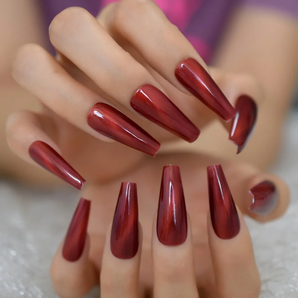 Ancient Blue Ballerina Fake Nails Hand Made Extra Long Tapered Cat Eye Pattern Hand painted Thick Galaxry Press On Nail 20 CT-Nail Inspo