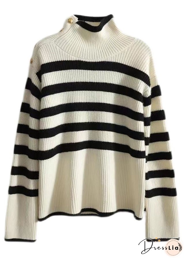 French Striped Turtleneck Patchwork Cozy Knit Sweaters Long Sleeve