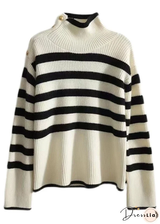 French Striped Turtleneck Patchwork Cozy Knit Sweaters Long Sleeve
