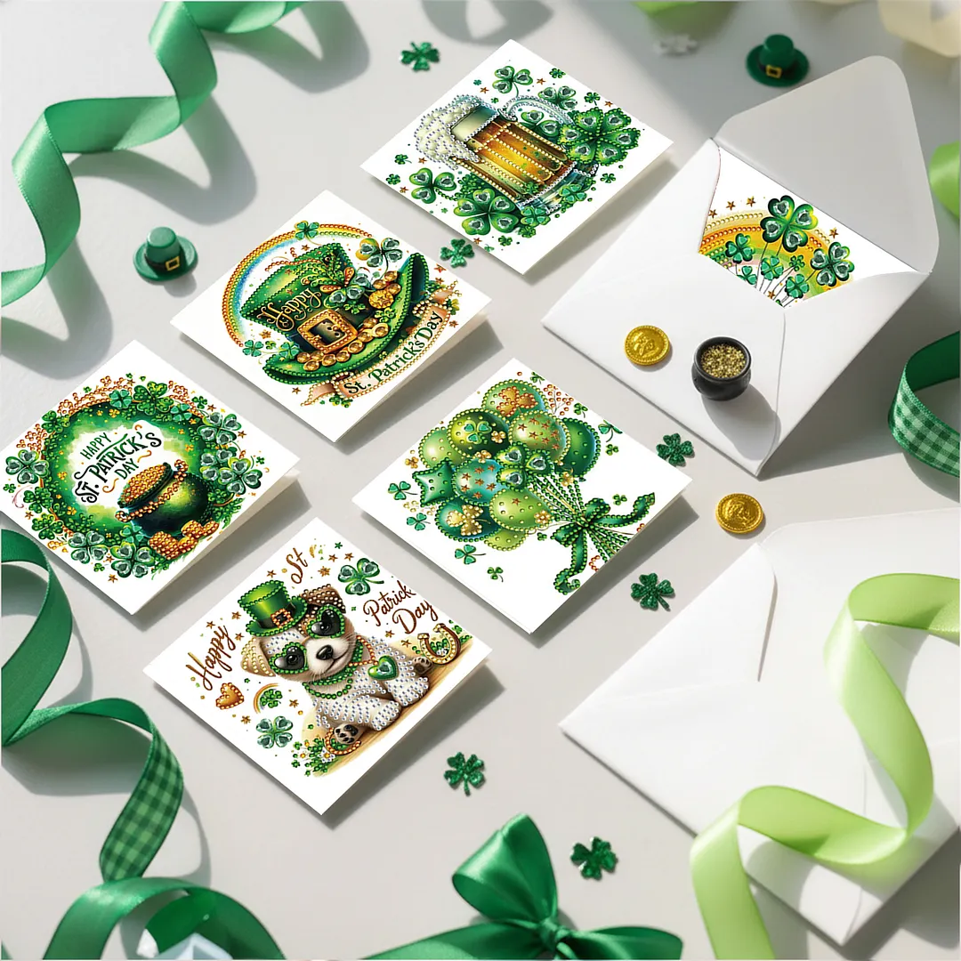 6Pcs Happy St.Patrick Day DIY Diamond Painting Greeting Card Set with Envelopes Diamond Art Handmade Cards for Beginner Adult Holiday Gifts
