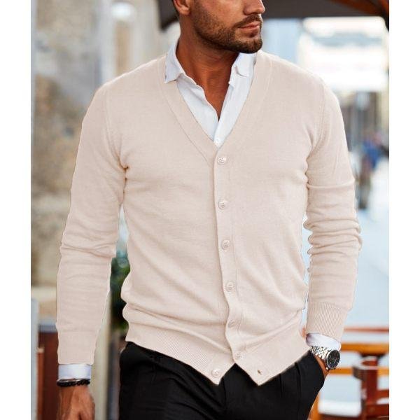 Men's Fashion Solid Color Button Knitted Cardigan