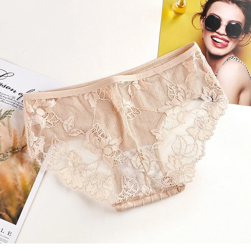 Fashionable sexy comfortable lace panties exquisite panties solid color shorts sexy underwear cutout underwear ladies