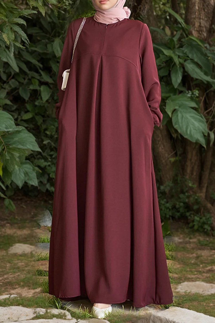 Casual Plain Pocket Loose Long Sleeve Maxi Dress