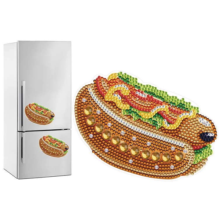 Round+Special Shape DIY Diamond Painting Magnets Kits Hot Dog Hamburger Sandwich