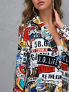 Fashion Graffiti Printed Buttoned Long Sleeve Urban Blazer Outerwear