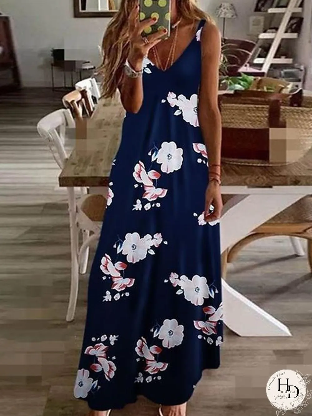 Maxi Long Sleeveless Floral Summer Dress