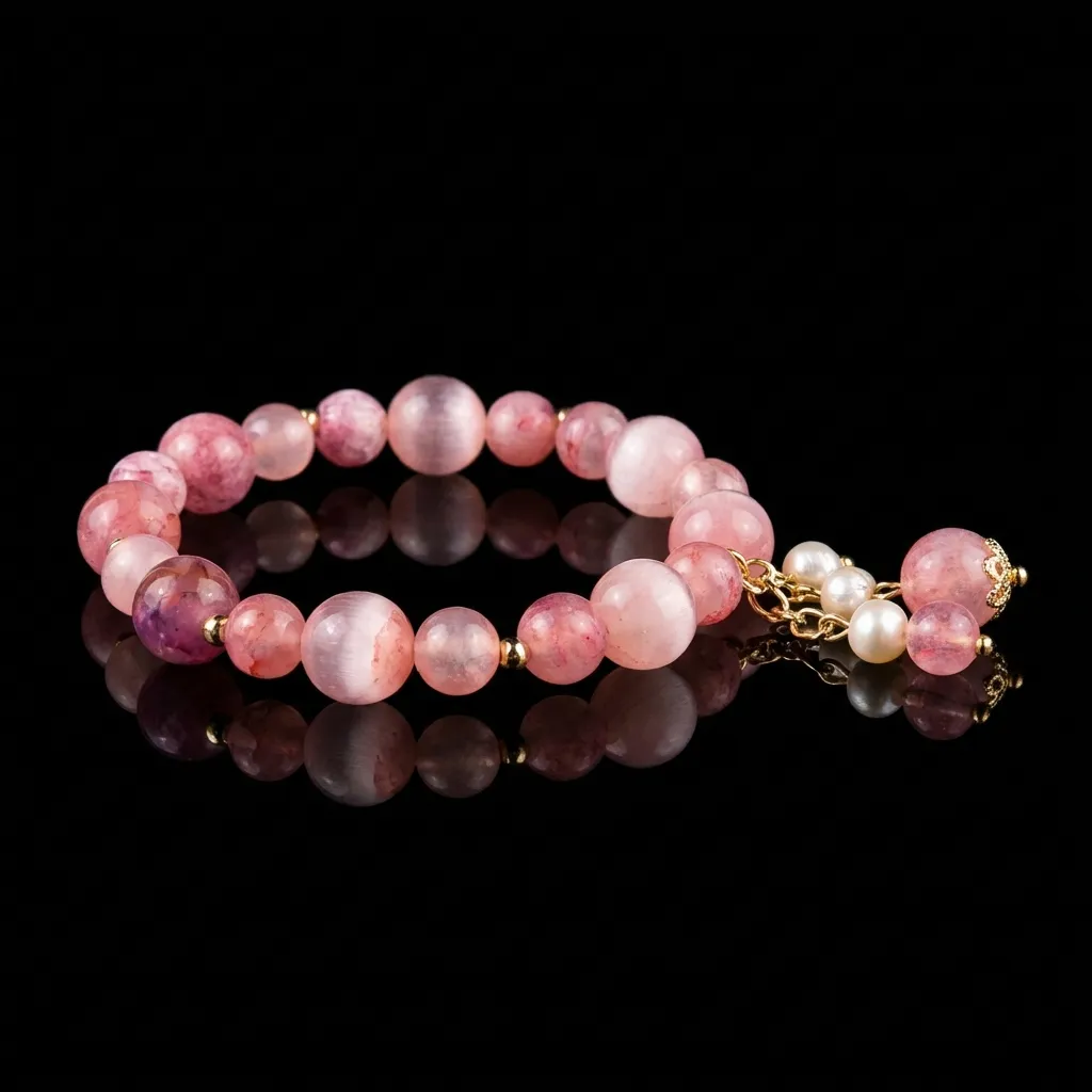 JiStones Serenity Rose Quartz & Gilded Accent Beaded Bracelet