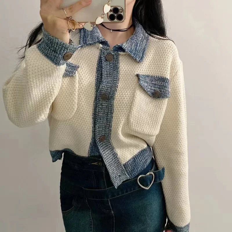 Brownm Brownm Version Of Chic Oceanic Sleeze Splicing And Smolder Side Color Reduction Small Scent Mixed Color Knitted Open Shirt 2024 Spring And Autumn Coat